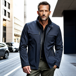 Urban Sophistication & High-Tech Functionality**
    A stylish adult man in his late 30s or early 40s stands confidently on a modern city street or in front of a sleek urban building. He is wearing a contemporary military jacket, which features a lightweight, high-performance, water-repellent technical fabric with a subtle sheen. The jacket has a refined, clean-lined silhouette (I-line or A-line) in a sophisticated color like deep navy, charcoal grey, or muted black. Subtle functional details are visible, such as minimalist, hidden zippers and adjustable cuffs. His overall attire is smart-casual, perhaps with tailored trousers and premium, clean-lined sneakers or leather shoes, conveying a sense of practical luxury and urban adaptability. The lighting is bright and natural, highlighting the jacket's modern aesthetic and sleek texture.

2.  **Prompt for